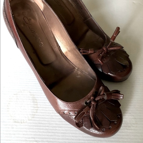 Shiny light brown real leather loafers with tassel & bow comfy block heels US9.5 - Picture 5 of 11
